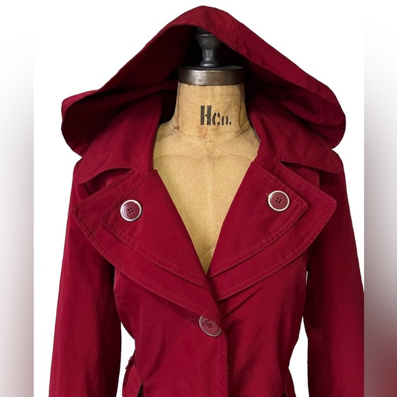 Avanti Belted Double Lapel Red Trench Coat M - Picture 3 of 11